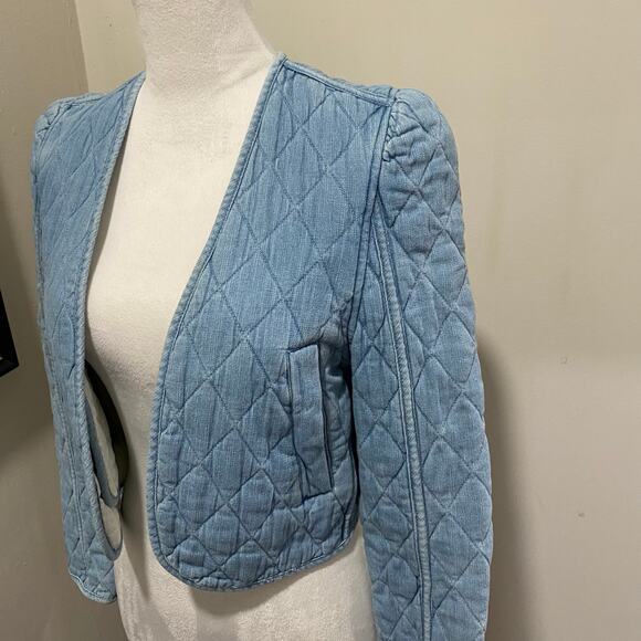 BLANKNYC Quilted Jean Bolero Size Extra Small Light Wash Denim Short Jacket - Picture 3 of 8